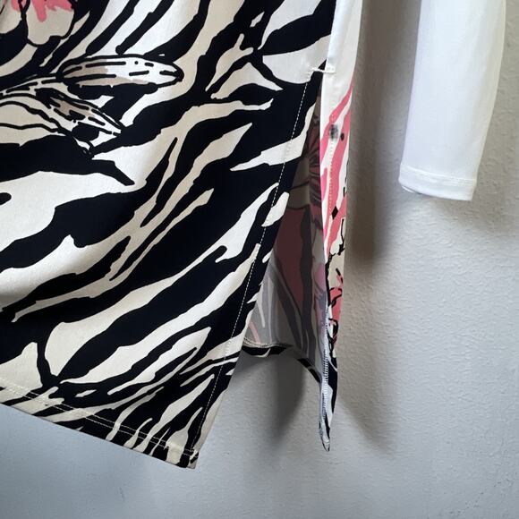 Chico's women's 3 XL White Pink Long Sleeves Asymmetrical Slit Side Top easywear - Picture 3 of 11